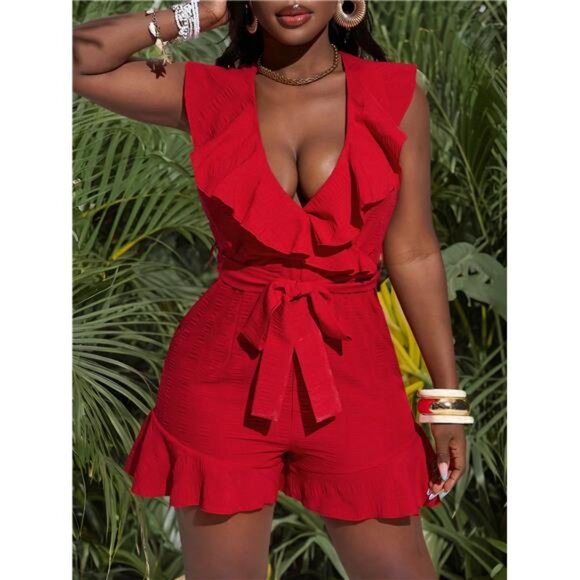 Spring And Summer New Casual Vacation Sexy Deep V-Neck Ruffle Collar - Picture 1 of 7